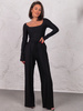 KOMPLET bluzka z kwadratowym dekoltem i szerokie spodnie z wiskozy czarny E650 k01