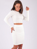 Komplet swetrowy w warkocze bluzka+spódnica biały b205 k01