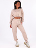 Dresowy komplet krótka oversizowa bluza + spodnie beżowy C120 k01