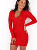Dopasowana sukienka z dzianiny z łańcuszkiem czerwona d137 k01