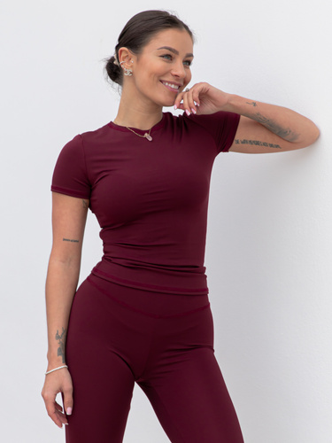 FITNESS / SIŁOWNIA / JOGA dopasowana BLUZKA z krótkim rękawem bordowa F100