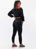 Welurowy komplet bluza z dekoltem w serek+spodnie czarny b125 k01