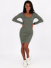 Bawełniana sukienka z dekoltem z prążka khaki C112 k01