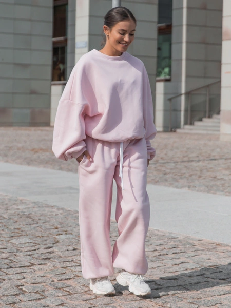 Dresowe bawełniane SPODNIE baggy niski stan baby pink X403