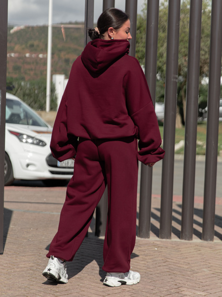 Dresowe bawełniane SPODNIE baggy niski stan bordowe X403