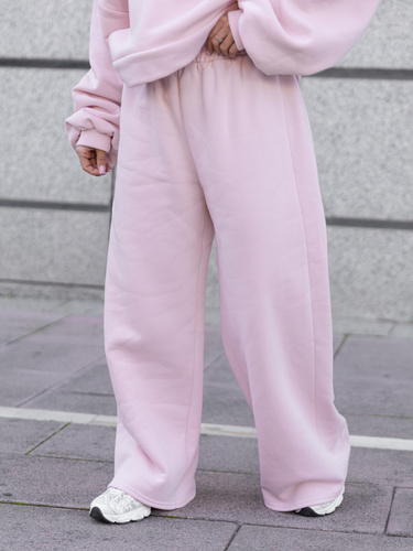 Bawełniane dresowe SPODNIE szeroki krój bez ściągaczy z dresu drapanego baby pink X512