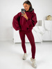 Bawełniany KOMPLET dresowa bluza kangurka z kapturem i spodnie legginsy z prążkowanej dzianiny bordowy E368 k01