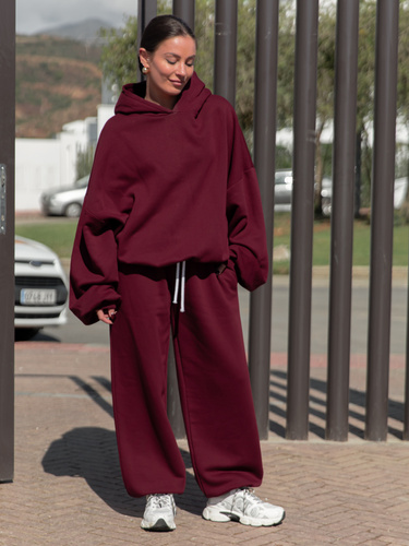 ZESTAW DRESOWY: Bawełniana BLUZA z dresu drapanego z kapturem X478 + Dresowe SPODNIE baggy niski stan X403