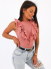 Bawełniana bluzka z falbankami na ramkach z prążka brudny róż b47 kk01