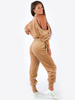 WELUROWY DRES KOMPLET BLUZA ODKRYTE RAMIONA+SPODNIE beżowy B178 k01