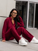 Wiskozowy codzienny KOMPLET lużna bluzka o kroju koszuli i luźne spodnie bordowy X357