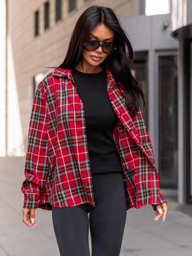 Oversizowa KOSZULA w kratę czerwoną wzór 1 X363 k01