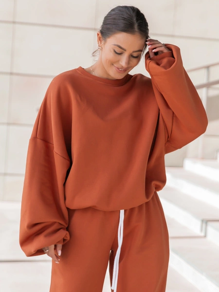 Dresowa bawełniana BLUZA oversize szeroka pumpkin orange X402 k01