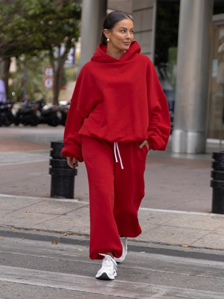 ZESTAW DRESOWY: Bawełniana BLUZA z dresu drapanego z kapturem X478 + Dresowe SPODNIE baggy niski stan X403