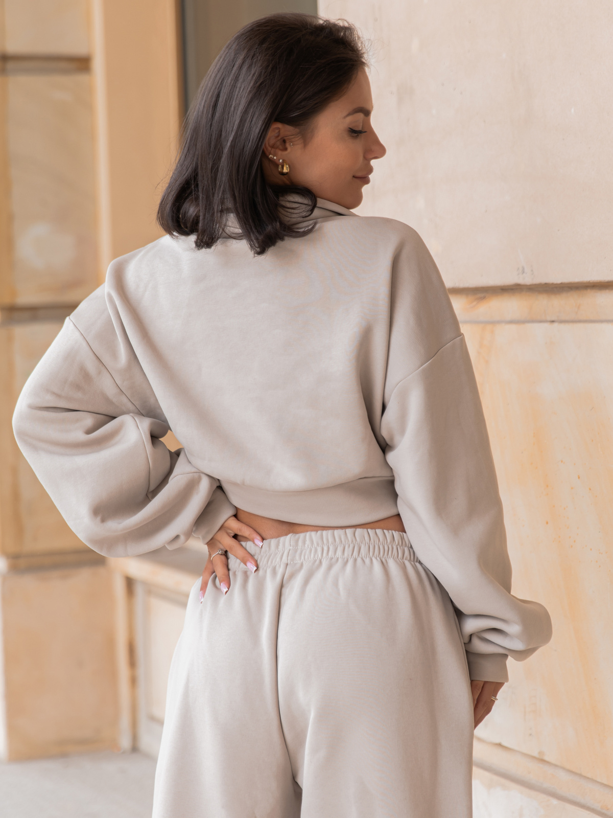 Dresowa bawełniana BLUZA na stójce zapinana na zamek stone X300