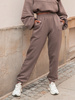 Dresowe bawełniane SPODNIE z wysokim stanem luźny krój ze ściągaczami coffee E341 k01