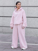 Bawełniane dresowe SPODNIE szeroki krój bez ściągaczy z dresu drapanego baby pink X512