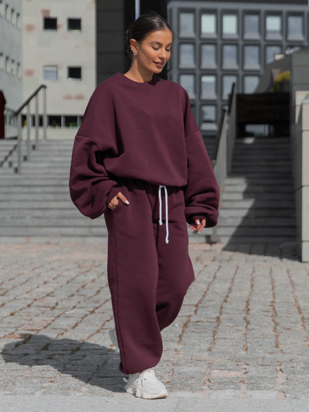 Dresowa bawełniana BLUZA oversize szeroka deep plum / śliwkowa X402
