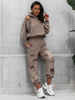 Bawełniany KOMPLET dres z dziurami bluza z kapturem i spodnie cappuccino D593 k01
