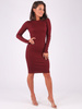 DOPASOWANA OŁÓWKOWA SUKIENKA Z PRĄŻKA bordowa B188