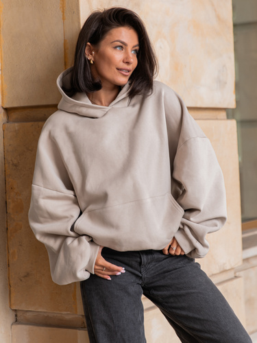Viralowa Dresowa bawełniana BLUZA z kapturem oversize szeroka stone E644