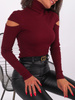 Bawełniana bluzka z golfem wycięte ramiona bordowa B222 k01
