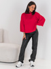 Luźny SWETER z krótszym rękawem o prostym kroju czerwony E513 k01