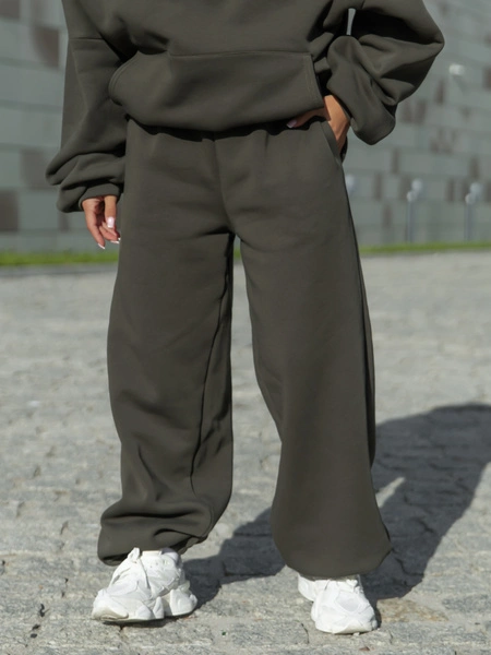 Dresowe bawełniane SPODNIE baggy dark khaki E643 k01