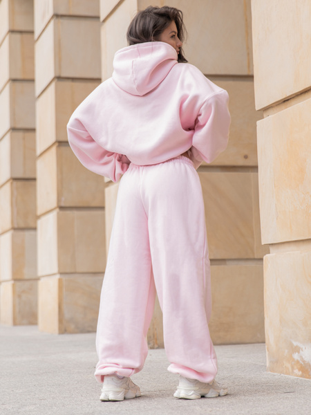 Dresowe bawełniane SPODNIE baggy baby pink E643