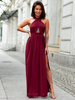 Maxi sukienka z dekoltem typu halter bordowa c306 k01