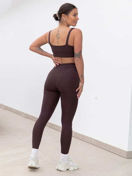 FITNESS / SIŁOWNIA / JOGA dopasowane SPODNIE legginsy z wysokim stanem z przeszyciami czekoladowe F106