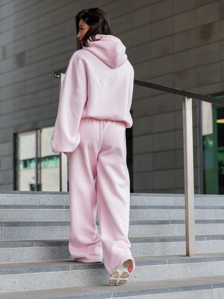 Dresowe bawełniane SPODNIE  z szerokimi nogawkami baby pink X31