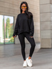 Bawełniany KOMPLET asymetryczna dresowa oversizowa bluza bez kaptura i spodnie legginsy z prążkowanej dzianiny czarny X351 k01