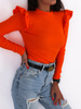 Bawełniana bluzka z falbankami z prążka neon pomarańcz a233 k01