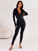 Obcisły KOMBINEZON z zamkiem na stójce z gładkiej elastycznej dzianiny czarny E431