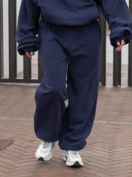 Dresowe bawełniane SPODNIE baggy navy blue E643