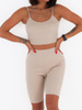Bawełniany komplet kolarki i krótki top z prążkowanej dzianiny beżowy c181