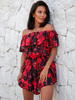 Zwiewny kombinezon hiszpanka z asymetrycznym dołem czerwone kwiaty D287 k01