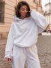 Luźna BLUZA z kapturem oversize szeroka z bawełnianej dresówki niedrapanej od wewnątrz biała X150 k01