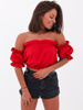 Bawełniana krótka bluzka z bufiastymi rękawami czerwona b147 kk01