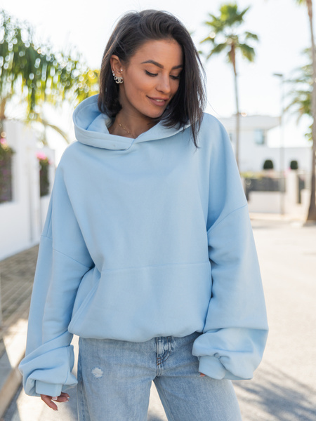 Viralowa Dresowa bawełniana BLUZA z kapturem oversize szeroka baby blue E644 k01