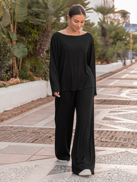 ZESTAW z prążkowanej dzianiny: Luźne SPODNIE X507 + Luźna BLUZKA z długim rękawem X506