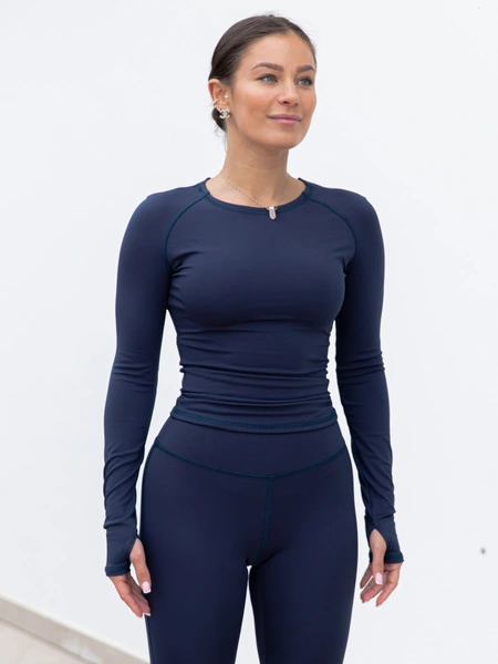 FITNESS / SIŁOWNIA / JOGA dopasowana BLUZKA z długim rękawem navy blue F101
