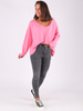SWETER Z DEKOLTEM V OVERSIZE różowy B189 k01