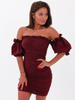 Bawełniana mini sukienka z bufkami bordowa b140 k01
