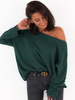 Luźny sweter opuszczany na ramię oversize zielony c401 k01