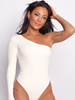 Body z jednym rękawem asymetryczny dekolt ecru d024 k01