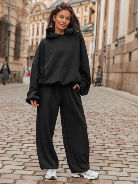 Luźne SPODNIE baggy z bawełnianej dresówki niedrapanej od wewnątrz czarne X151