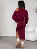 Codzienny bawełniany KOMPLET sukienka midi z prążkowanej dzianiny i bluza oversize z dresu bordowy E639 k01