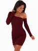 Asymetryczna sukienka z prążkowanej dzianiny bawełnianej bordowa c330 k01